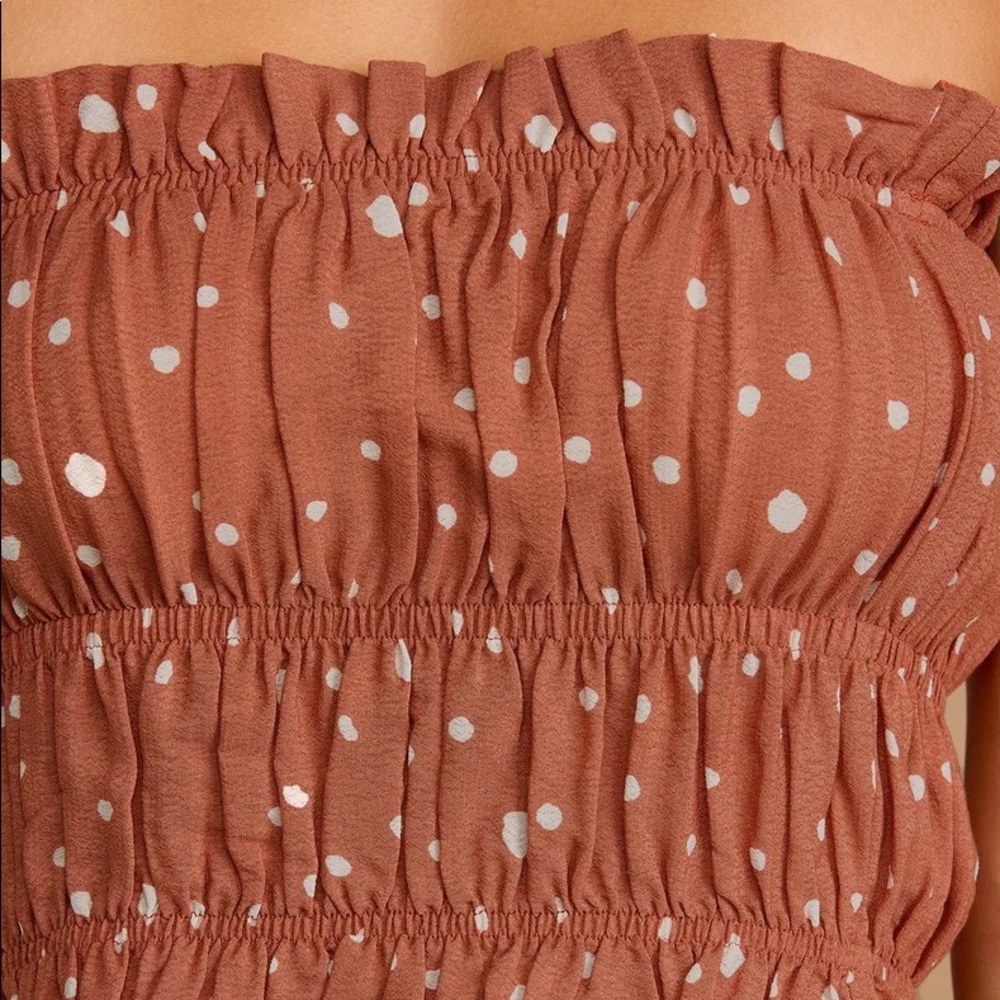 NEW Rust Red Polka Dot Smocked Tube Top - Picture 2 of 4